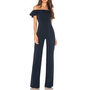 NWT Jay Godfrey Off the Shoulder Ruffle Jumpsuit in Navy Blue
